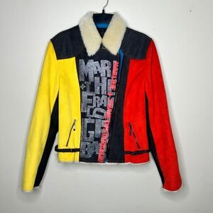 Marithe + Francois Girbaud Colorblock Jacket Y2K Vtg Faux Fur Lined Rare Large